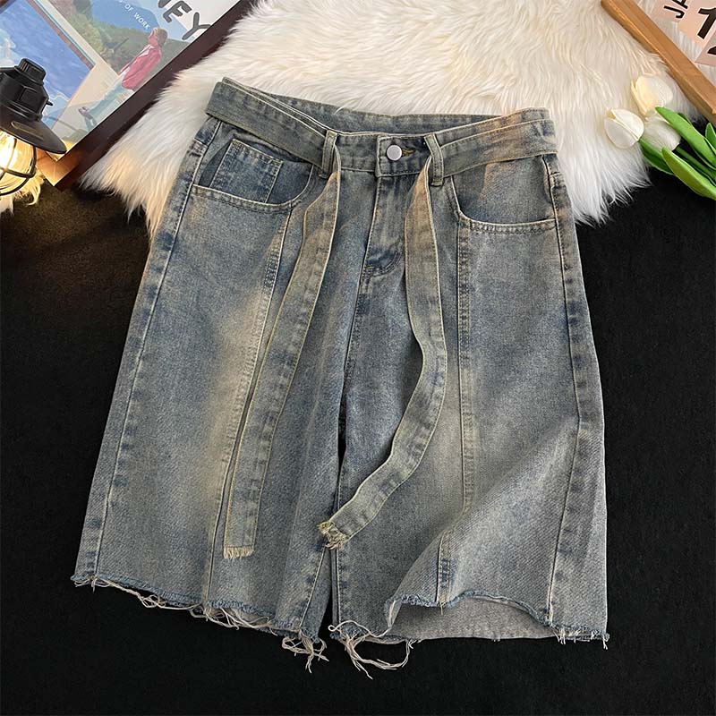 Street Fashion In Japanese - Celana Pendek Denim Berumbai Tipis Musim