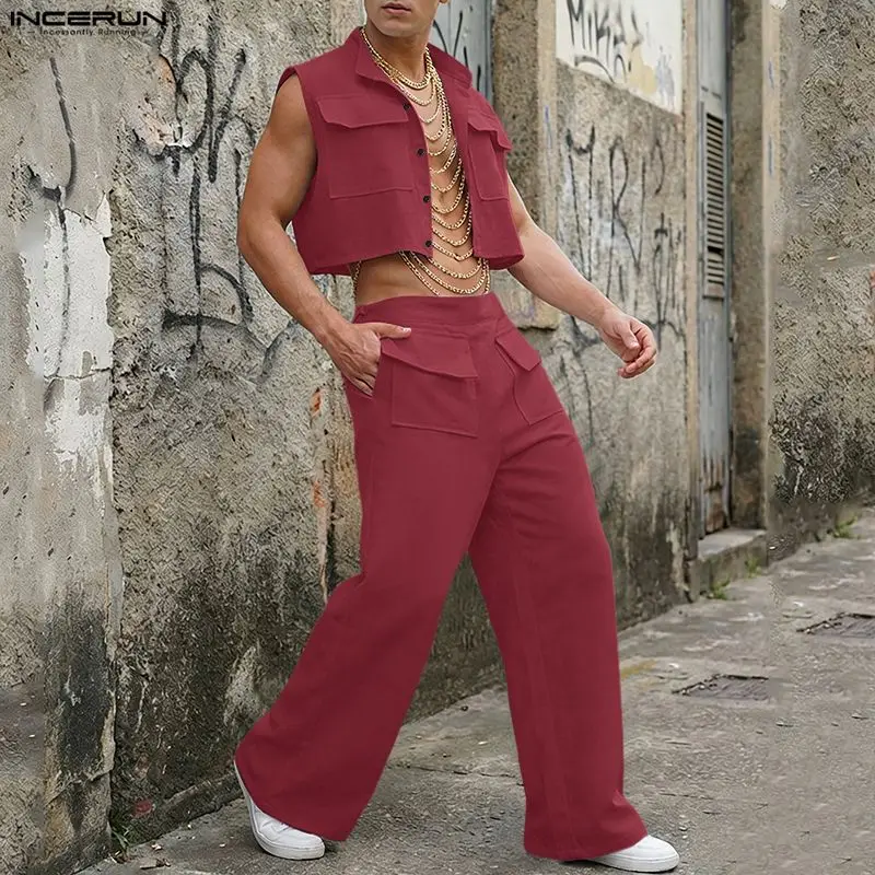Street Fashion Casual - INCERUN Set Pria Atasan Crop Tanpa