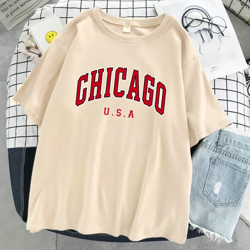 Street Fashion Chicago - Kaos Wanita dengan Cetakan Grafis Huruf