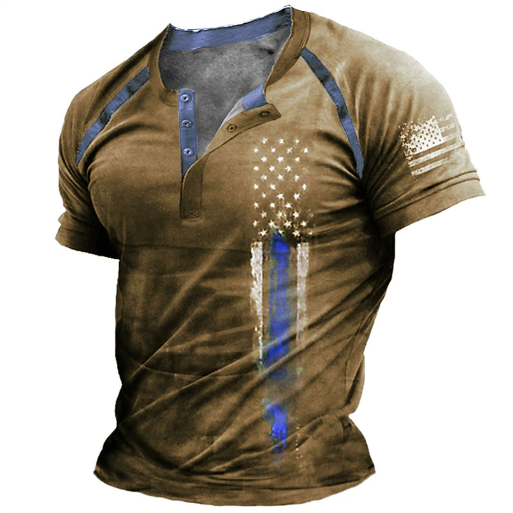 Street Fashion Casual - Kaos Henry Pria Motif Bendera Amerika