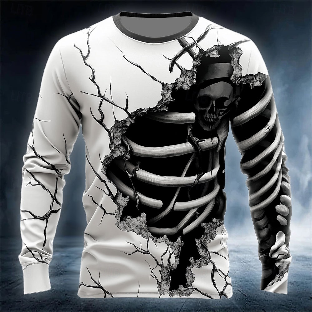 Street Fashion Casual - Kaos Pria Cetak Tengkorak 3D Lucu,