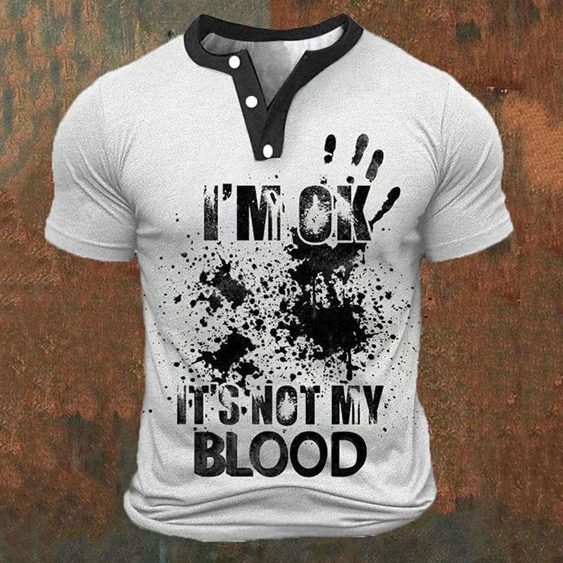 Street Fashion Casual - Kaos Henley Pria Cetak Huruf 3D