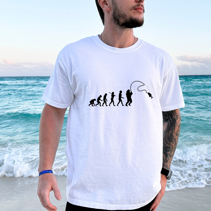 Street Fashion Evolution - Fishing Evolution T-Shirt bercetak pria, Atasan