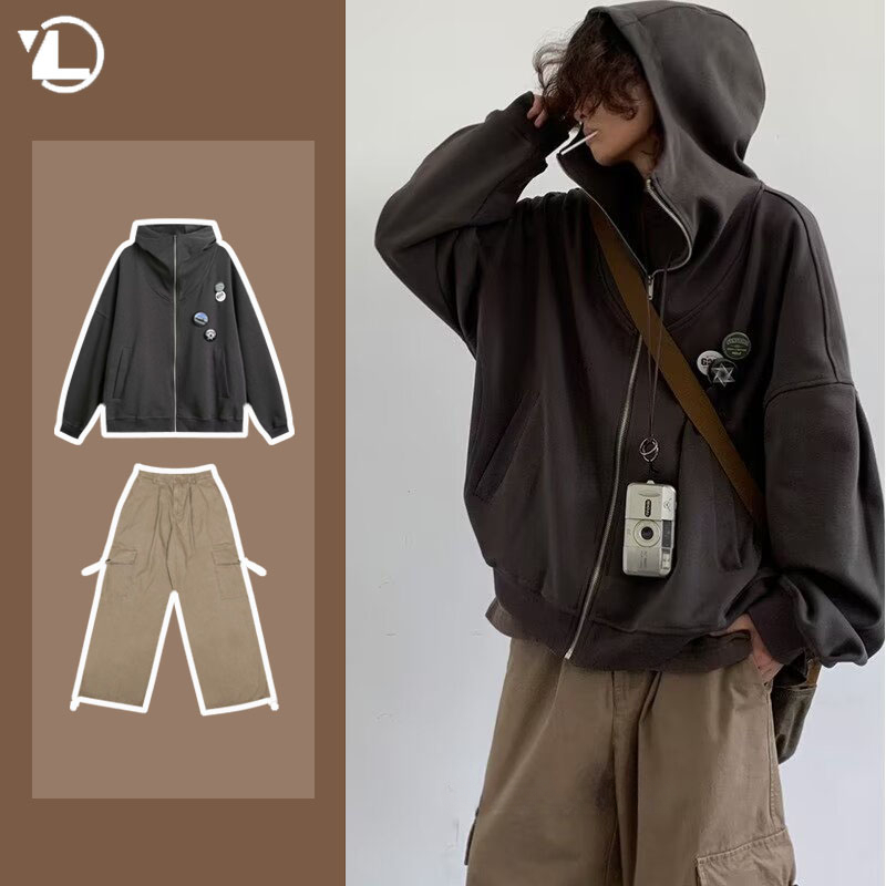 Setelan jaket Hoodie ritsletin - Street Fashion In Japanese ulasan dan harga