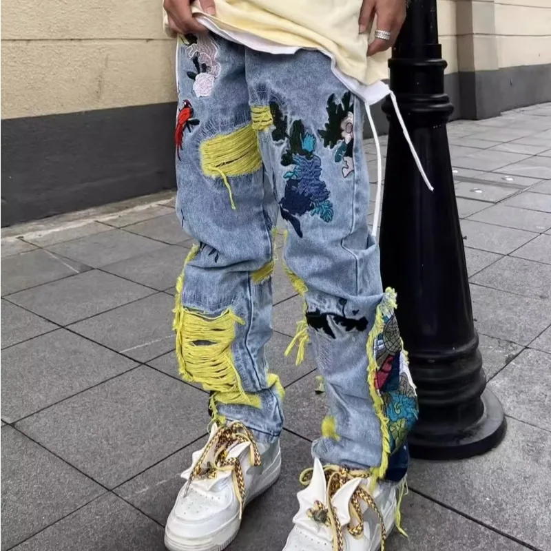 Jins dilapis bordir Hip-hop Vi - Street Fashion In Japanese ulasan dan harga