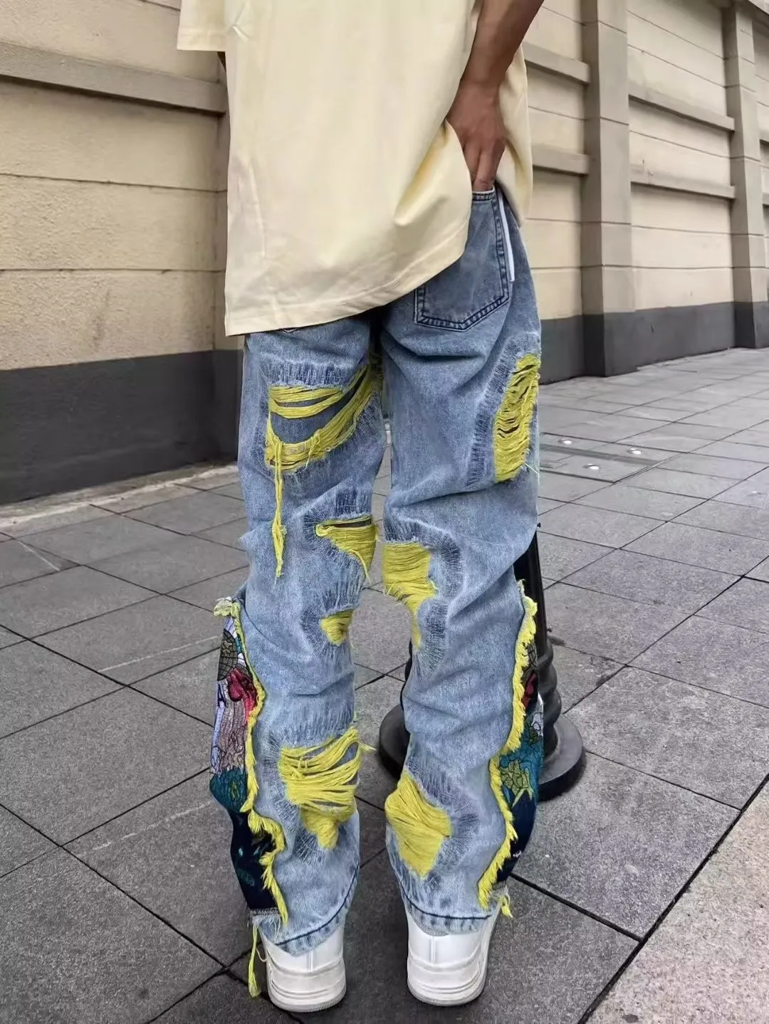 Jins dilapis bordir Hip-hop Vi - Street Fashion In Japanese ulasan dan harga