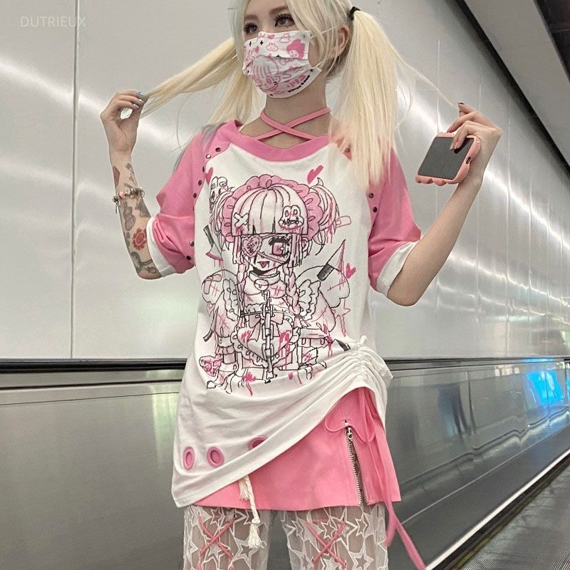 Kaus Y2k Pakaian Wanita Kaus L - Street Fashion In Japanese ulasan dan harga