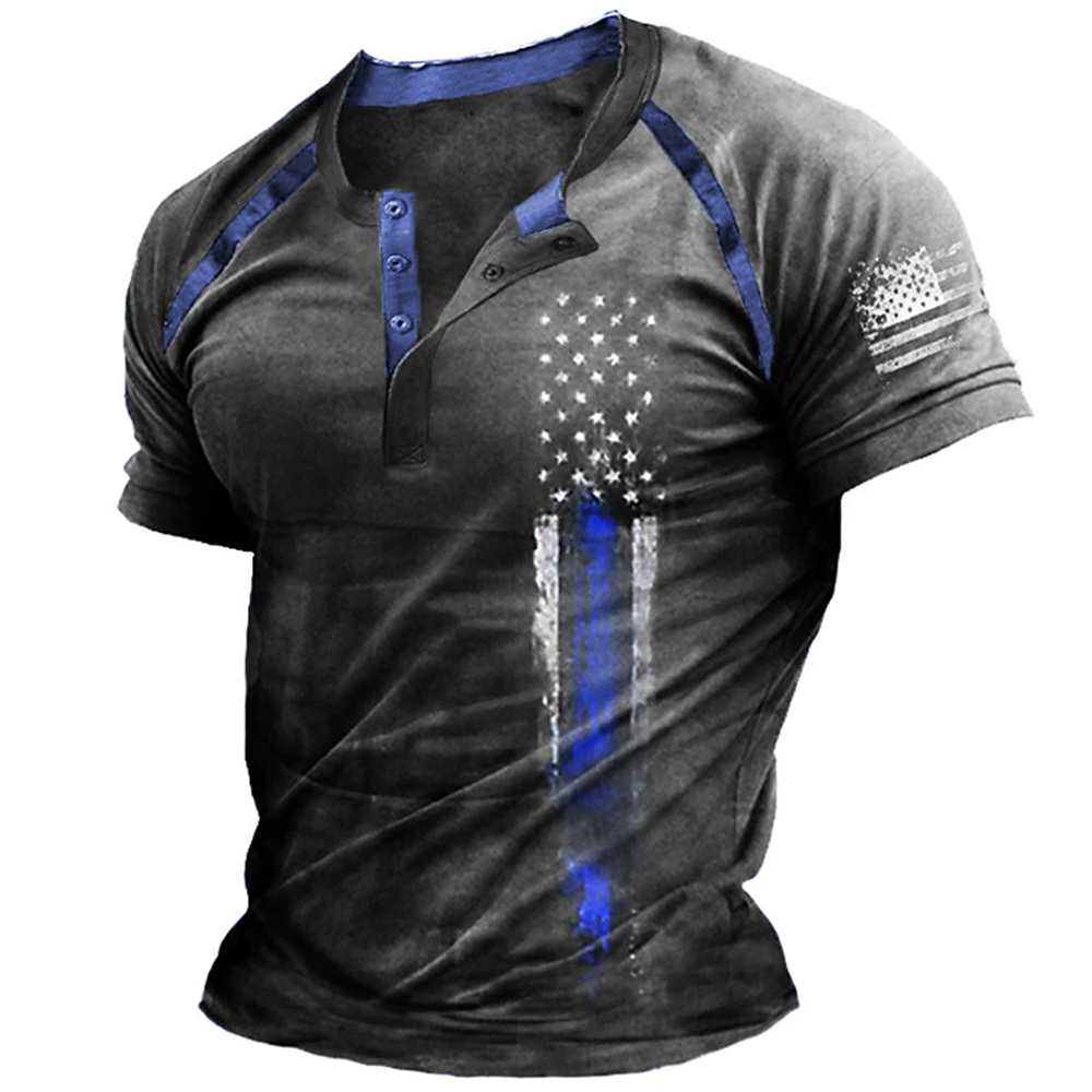 Kaos Henry Pria Motif Bendera  - Street Fashion Casual ulasan dan harga