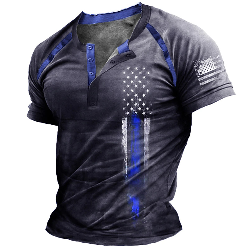 Kaos Henry Pria Motif Bendera  - Street Fashion Casual ulasan dan harga