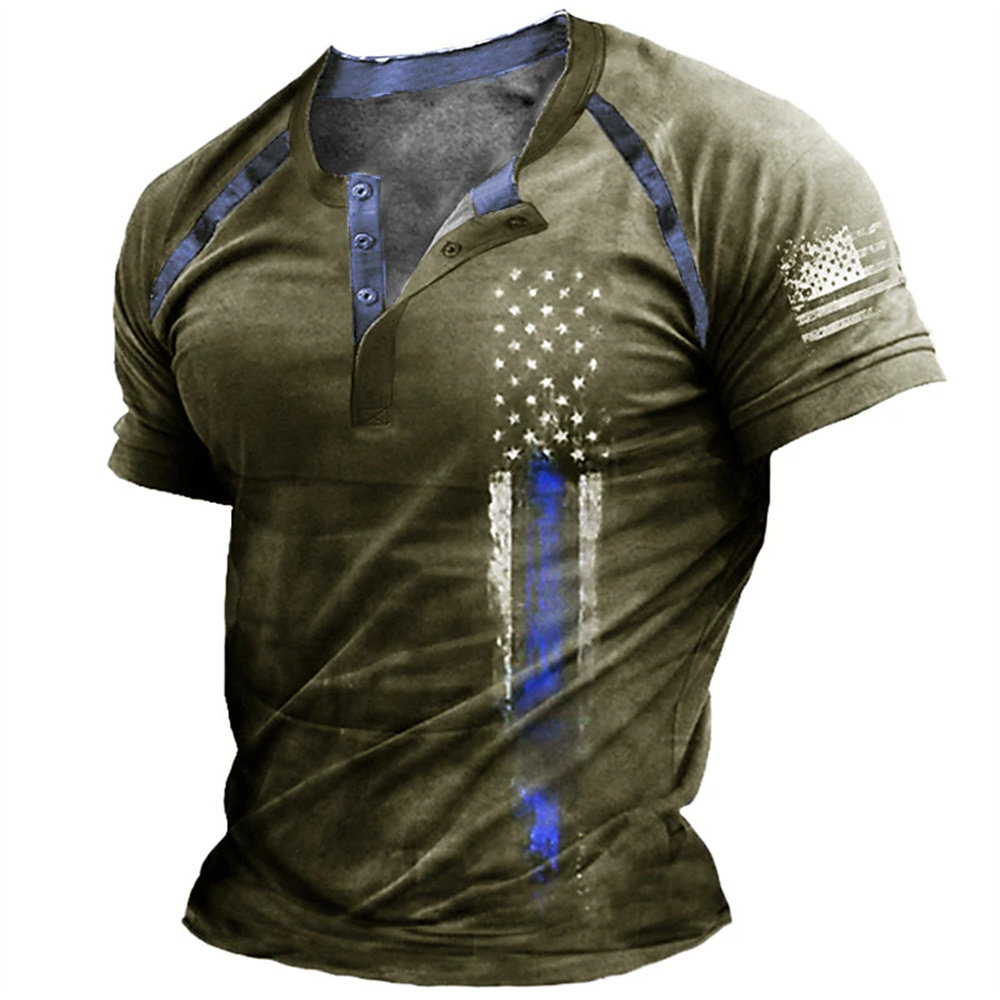 Kaos Henry Pria Motif Bendera  - Street Fashion Casual ulasan dan harga