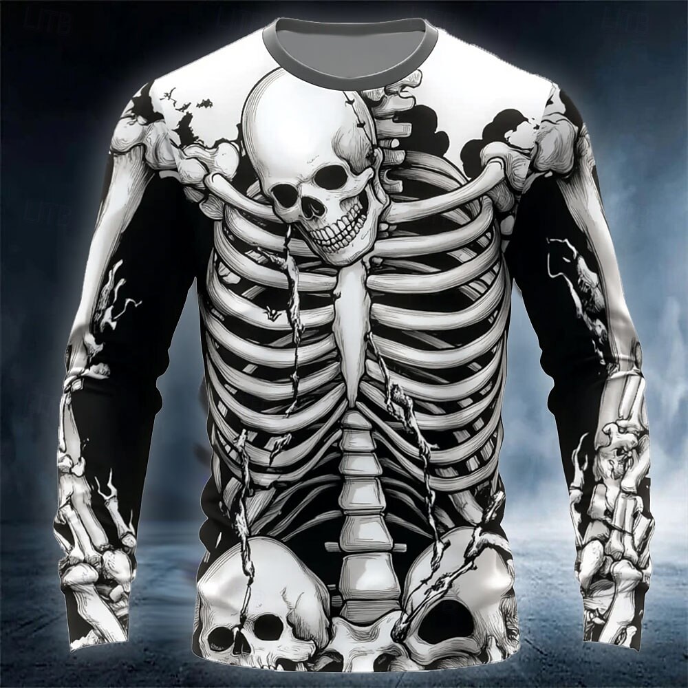 Kaos Pria Cetak Tengkorak 3D L - Street Fashion Casual ulasan dan harga