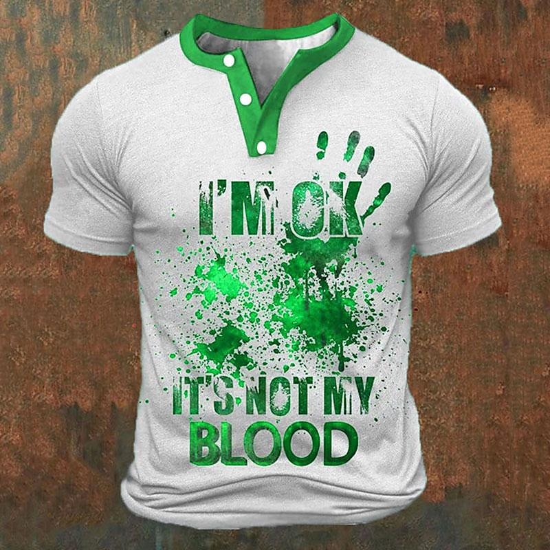 Kaos Henley Pria Cetak Huruf 3 - Street Fashion Casual ulasan dan harga