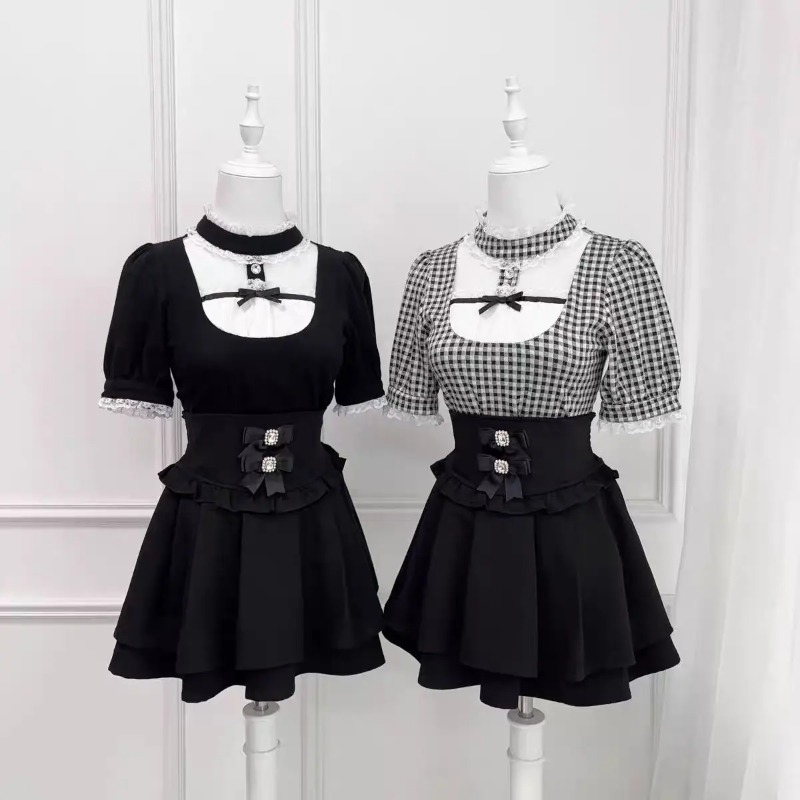 Blus Kotak-kotak Renda Ruffle  - Street Fashion In Japanese ulasan dan harga